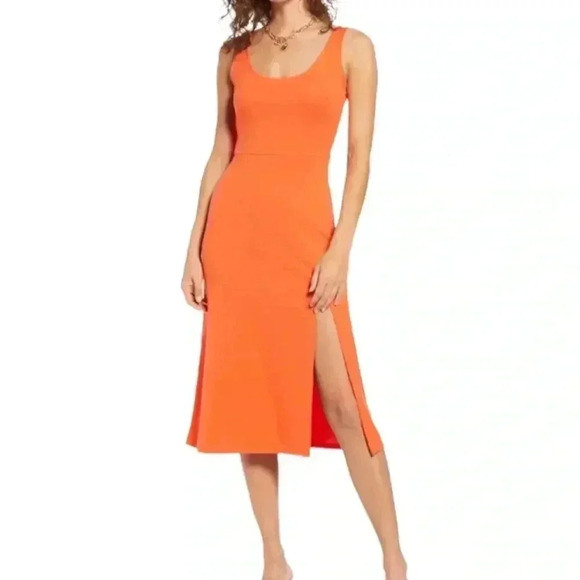 Nordstrom Open Edit Scoop Neck Orange Bodycon Midi Tank Dress Women's Small NWT - Picture 1 of 7